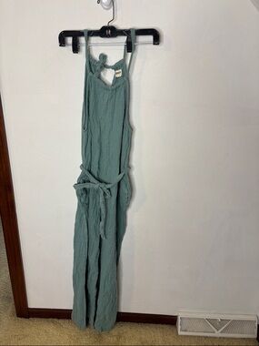 Pact Sage Green Linen-Style Tie Strap Jumpsuit